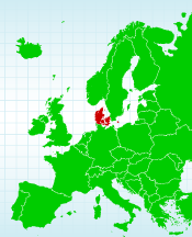 map of europe with denmark highlighted in red