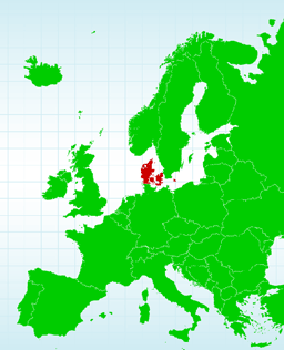 map of europe with denmark highlighted in red